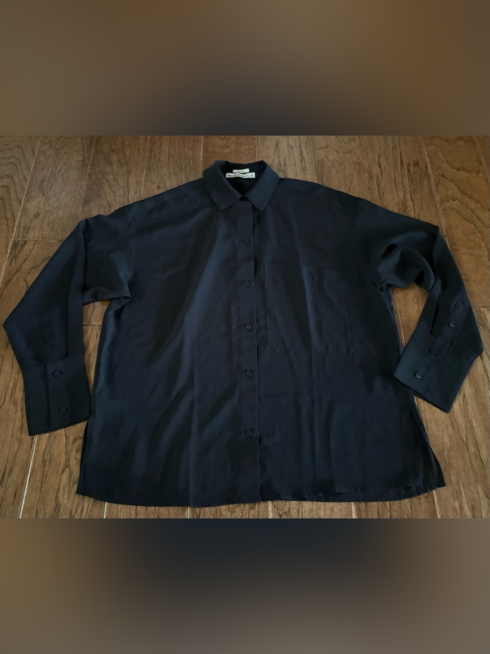 Abercrombie & Fitch Oversized Black Long Sleeve Sheer Button-up Shirt Size Small